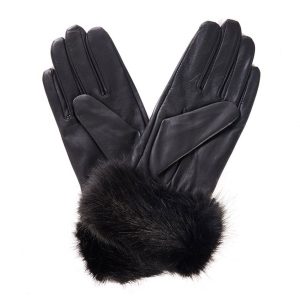 Barbour Fur Trimmed Leather Gloves Black