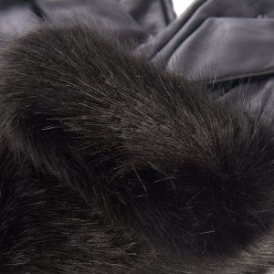 Barbour Fur Trimmed Leather Gloves Black