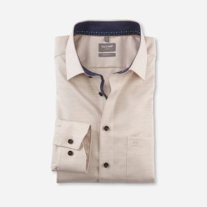 Olymp 10612422 Texture Cotton Shirt Beige