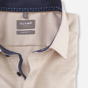 Olymp 10612422 Texture Cotton Shirt Beige