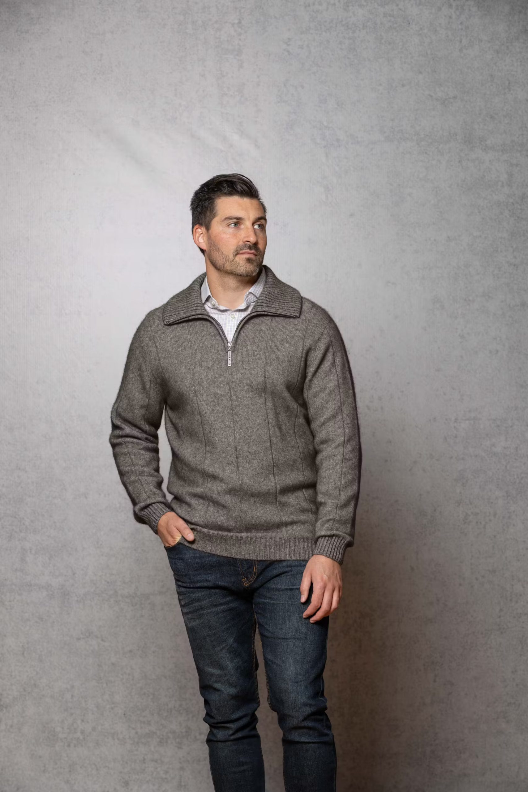 Noble Wilde Possum-Merino Quarter Zip Pullover - Pumice - NW1003 Noble Wilde Possum-Merino Quarter Zip Pullover - Pumice - NW1003