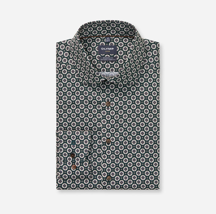 Olymp Natural Stretch Print Shirt - Green - 1314/84/49