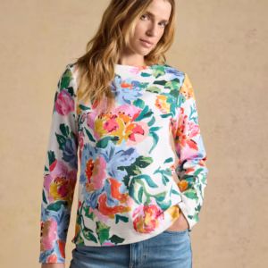 H18-060 Joules Harbour Artist Floral Printed Boat Neck Breton Top
