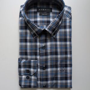 Bugatti Easy Care Cotton Check Shirt - Blue - 88402D/390