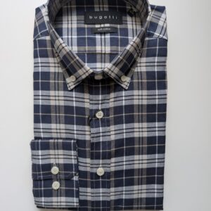 Bugatti Easy Care Soft Cotton Check Shirt - Navy - 88813D/390