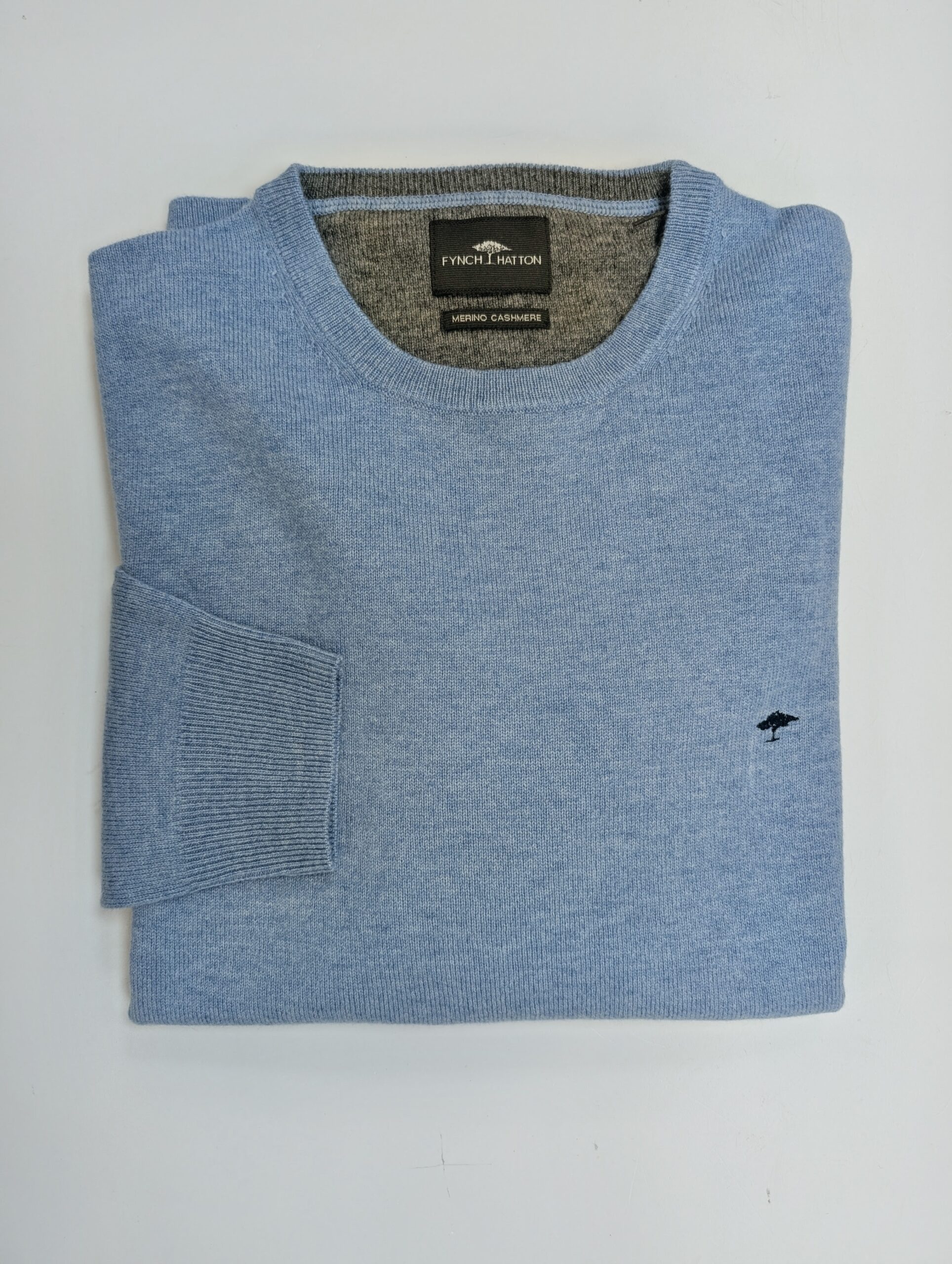 Fynch-Hatton Merino Cashmere Crew Neck Jumper - Sky Blue Fynch-Hatton Merino Cashmere Crew Neck Jumper - Sky Blue
