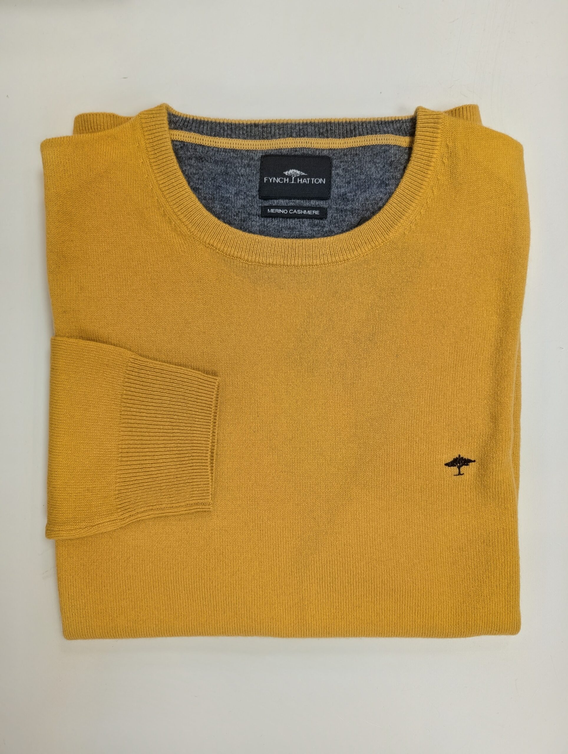 Fynch-Hatton Merino Cashmere Crew Neck Jumper - Amber/Mustard Fynch-Hatton Merino Cashmere Crew Neck Jumper - Amber/Mustard