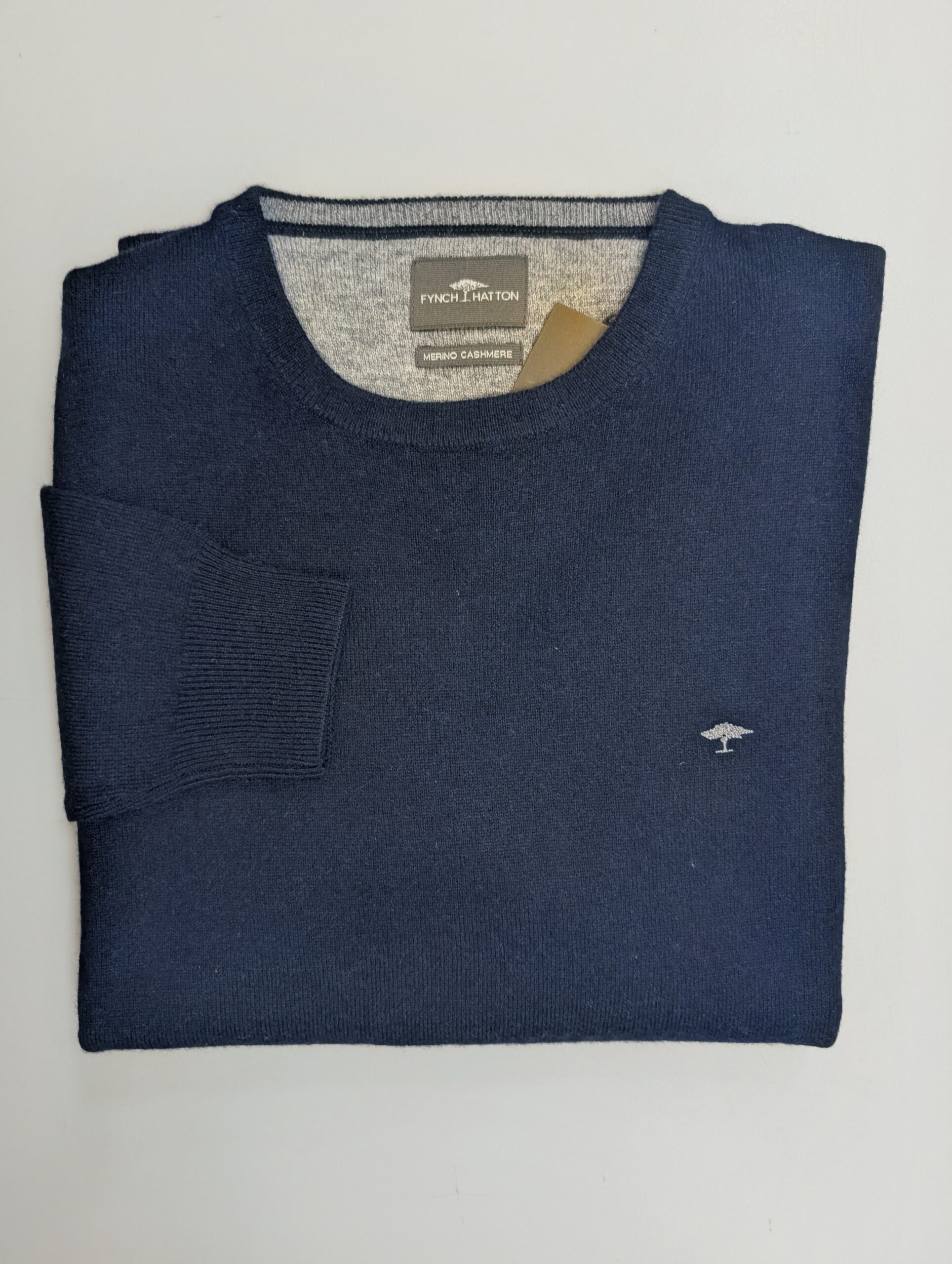 Fynch-Hatton Merino Cashmere Crew Neck Jumper - Navy Fynch-Hatton Merino Cashmere Crew Neck Jumper - Navy