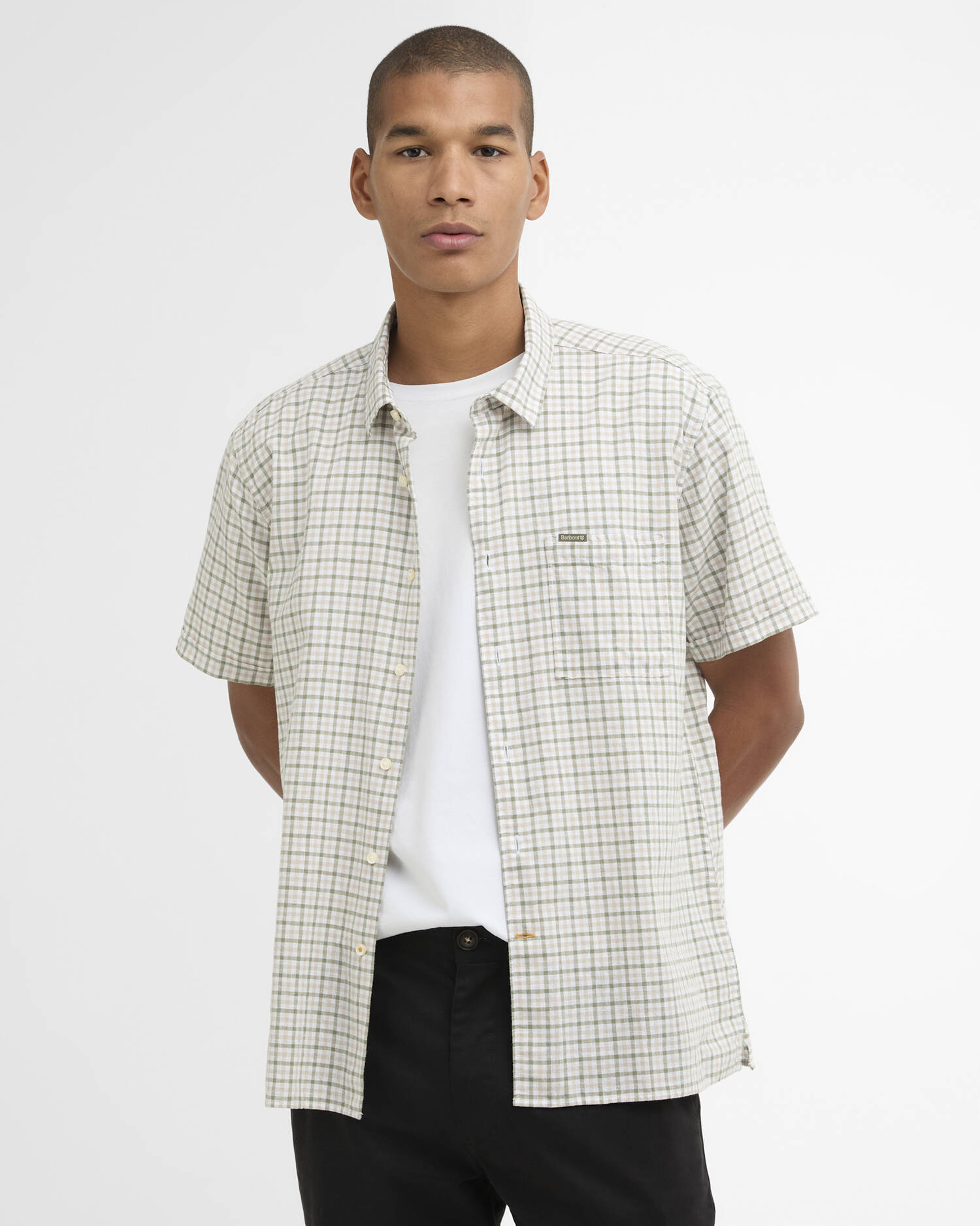 MSH5718ST51 Barbour Nelson Gingham Short Sleeve Stone
