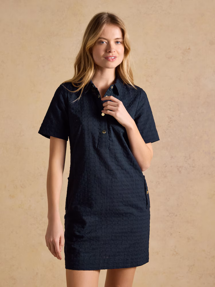 Joules Elizabeth Navy Short Sleeve Jacquard Dress - W70-254 Joules Elizabeth Navy Short Sleeve Jacquard Dress - W70-254