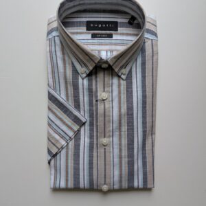Bugatti Short Sleeve Stripe Shirt - Fawn - 18338E/420