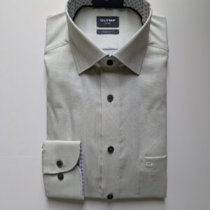 Olymp Pistachio Textured Cotton Shirt With Trim - 1217/14/40