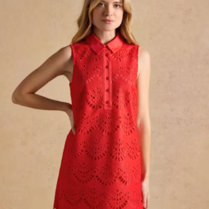 Joules Taylor Red Cayenne Broderie Shift Midi Dress - W70-249